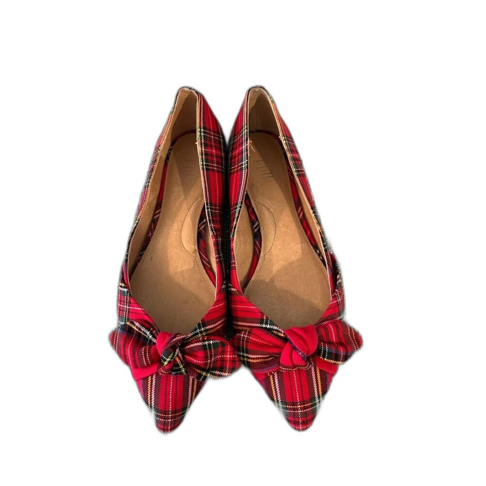 J. Jill Red Plaid Pointed-Toe Bow Flats - Size 8